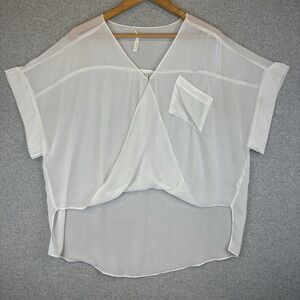 Sheer Pinup Blouse Women Medium White Top Surplice Beach Cover Up See‎ Through